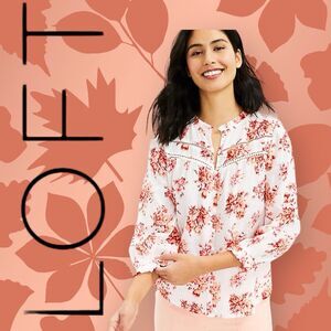 Ann Taylor LOFT Women’s‎ Bouquet Lacy Ruffle Blouse Top M 3/4 Sleeves